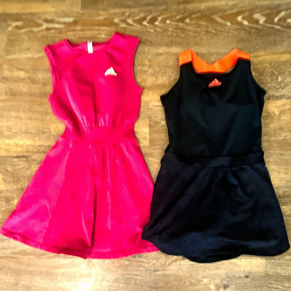 adidas bundle Women’s Tennis Dress Sleeveless Mesh Polyester Pink/Black/Orange S